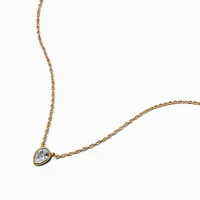Gold-tone Cubic Zirconia Teardrop Pendant Necklace