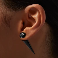 Black Stainless Steel Crystal Faux Taper Earrings 