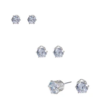 Silver-tone Cubic Zirconia 5mm, 6mm, & 7mm Round Stud Earrings - 3 Pack 