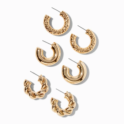 Gold-tone Textured Hoop Earrings - 3 Pack