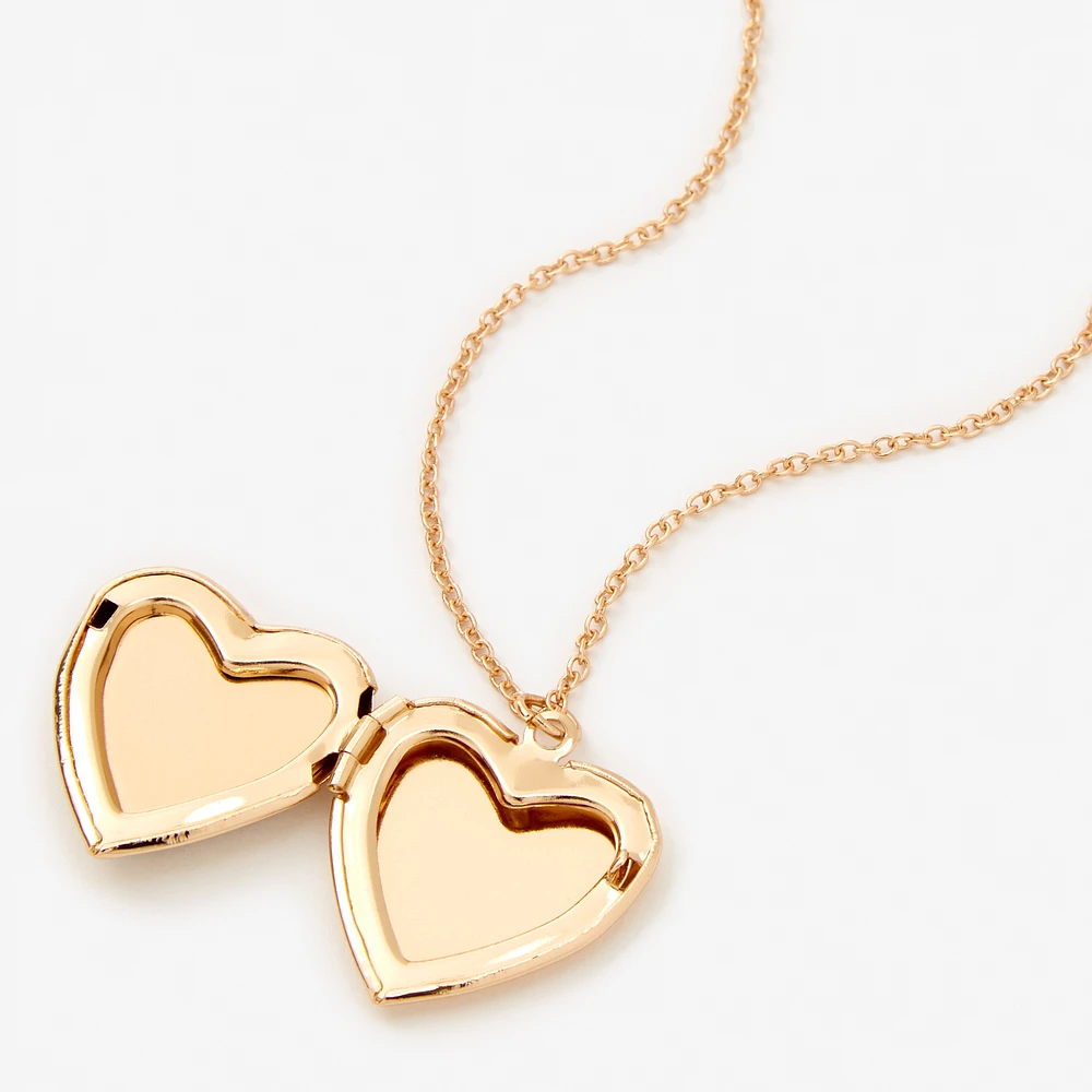 Gold Butterfly Heart Locket Pendant Necklace