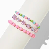 Pink Bead & Flower Stretch Bracelets - 3 Pack