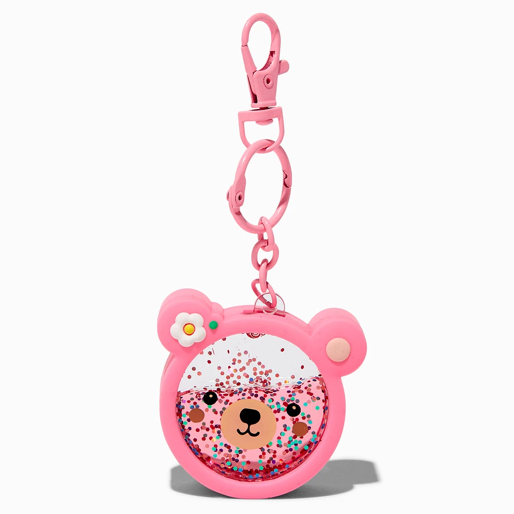 Pink Bear Face Water-Filled Glitter Keychain