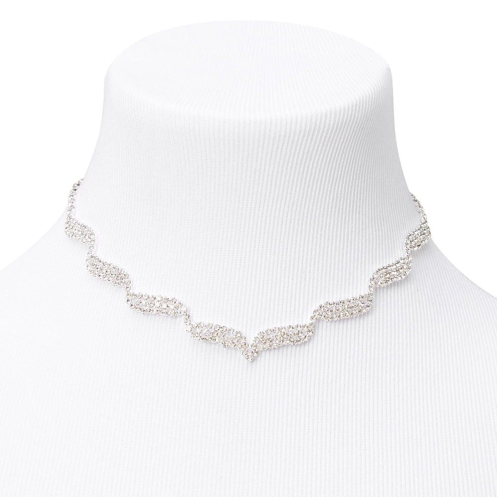 Silver-tone Rhinestone Waves Jewelry Set - 2 Pack