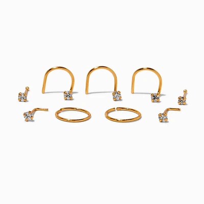 22G Gold-tone Sterling Silver Cubic Zirconia Nose Studs & Rings - 9 Pack