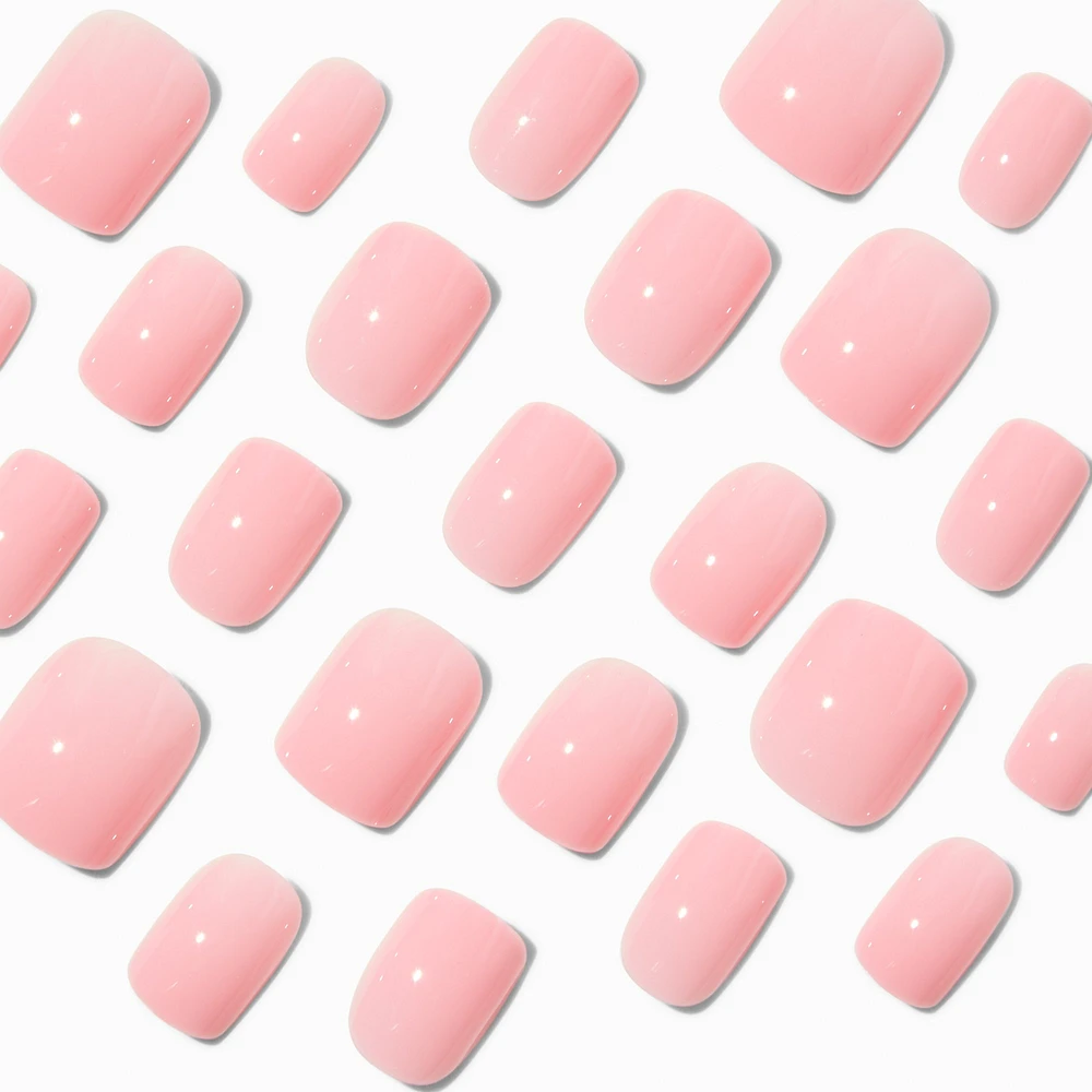 Pink Glossy Short Square Vegan Faux Nail Set - 24 Pack
