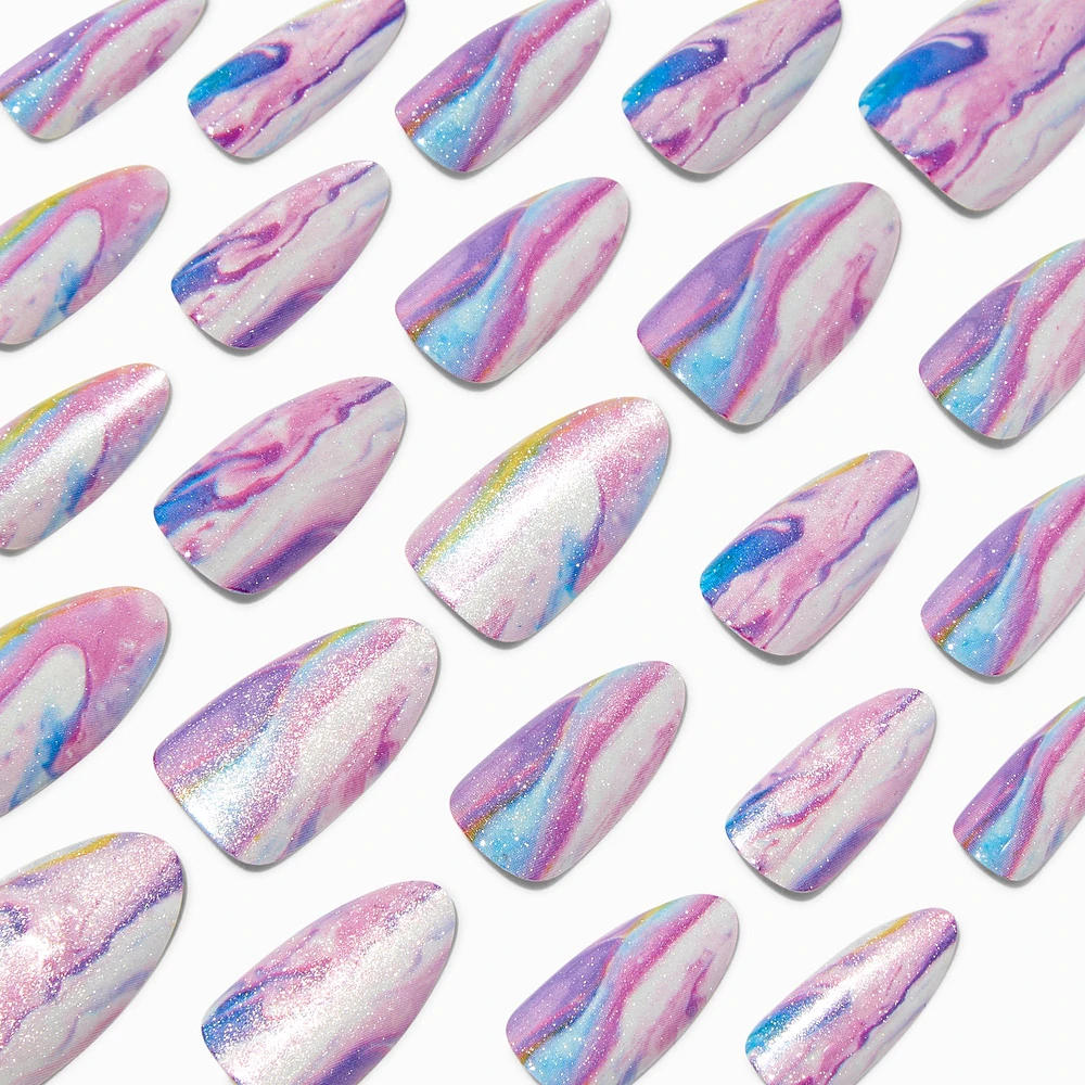 Purple Galaxy Long Almond Vegan Faux Nail Set - 24 Pack