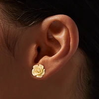 Ivory Carved Rose Stud Earrings 