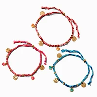 Woven Seashell Charms Adjustable Bracelets - 3 Pack