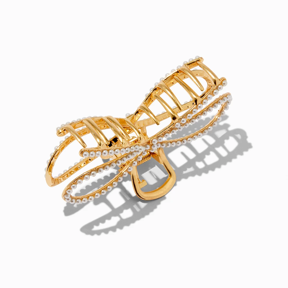 Pearl Gold Metal Bow Hair Claw