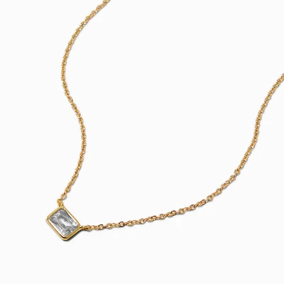 Gold-tone Cubic Zirconia Rectangular Pendant Necklace