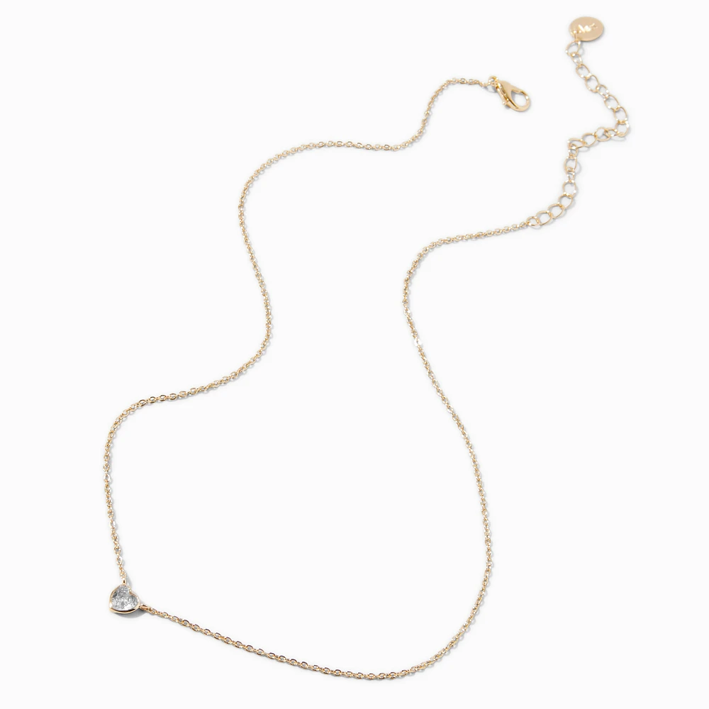 Gold-tone Cubic Zirconia Heart Pendant Necklace