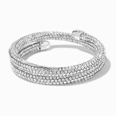 Silver-tone Pavé Crystal Coil Wrap Bracelet