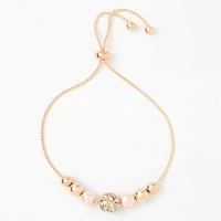 Rose Gold-tone Crystal Fireball & Pearl Bolo Bracelet