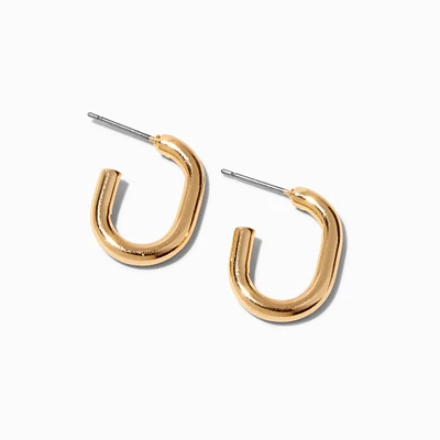 Gold-tone 20mm Half Tube Square Oval Hoop Earrings
