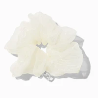 White Organza Heart Charm Hair Scrunchie