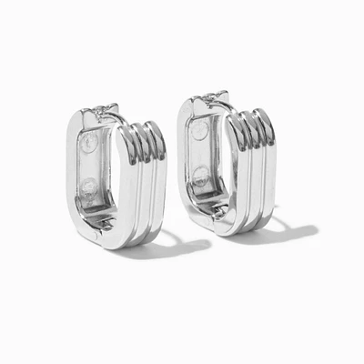 Silver-tone Stainless Steel Textured U-Shape Hoop Earrings