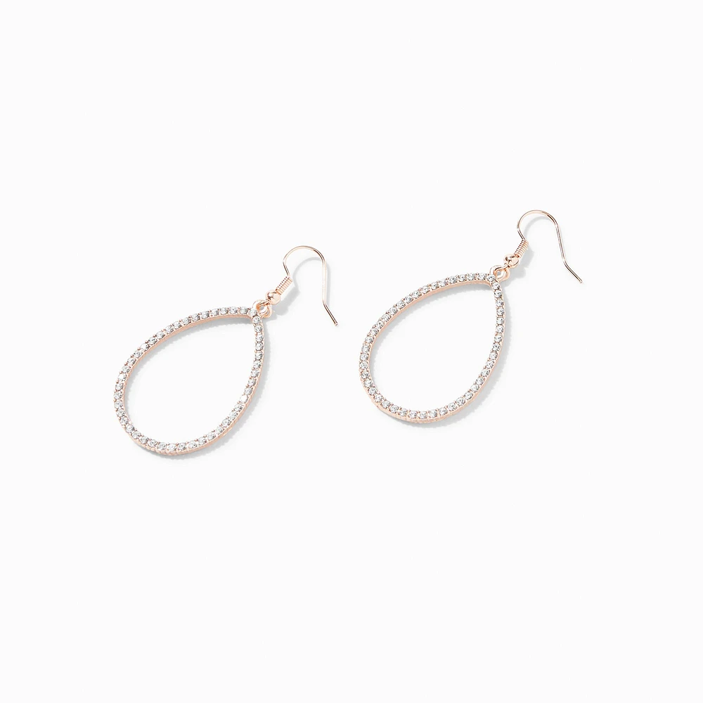 Rose Gold 2.5" Crystal Teardrop Drop Earrings
