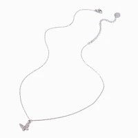Silver-tone Stainless Steel Pavé Butterfly Pendant Necklace