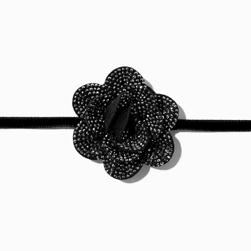 Black Pavé Rosette Choker Necklace