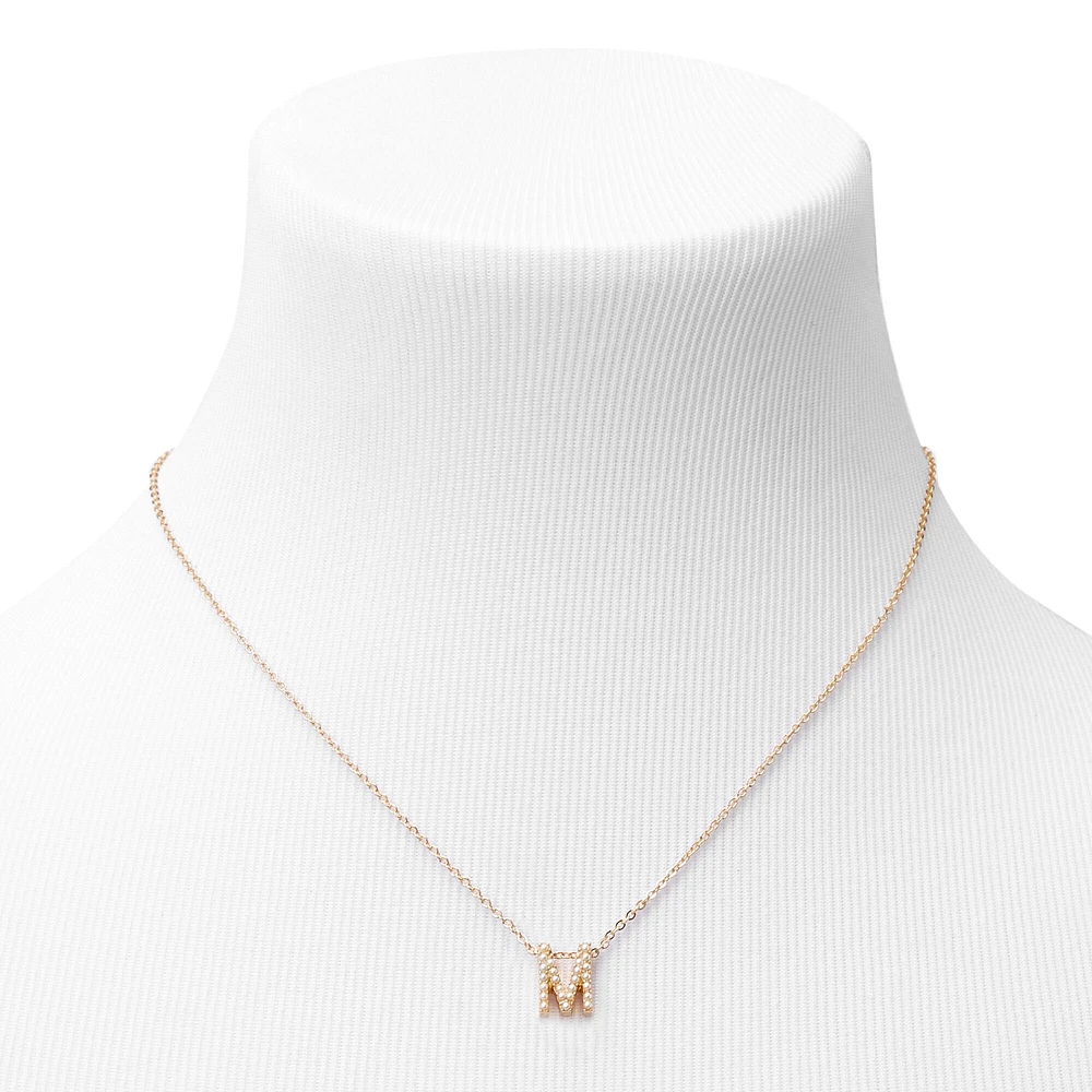 Gold Mini Pearl Initial Pendant Necklace
