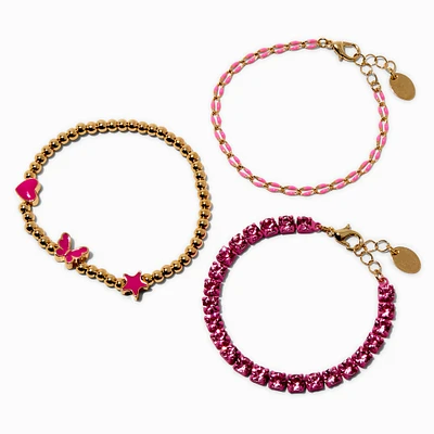 Pink Rhinestone Bracelet Set - 3 Pack 