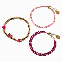 Pink Rhinestone Bracelet Set - 3 Pack 