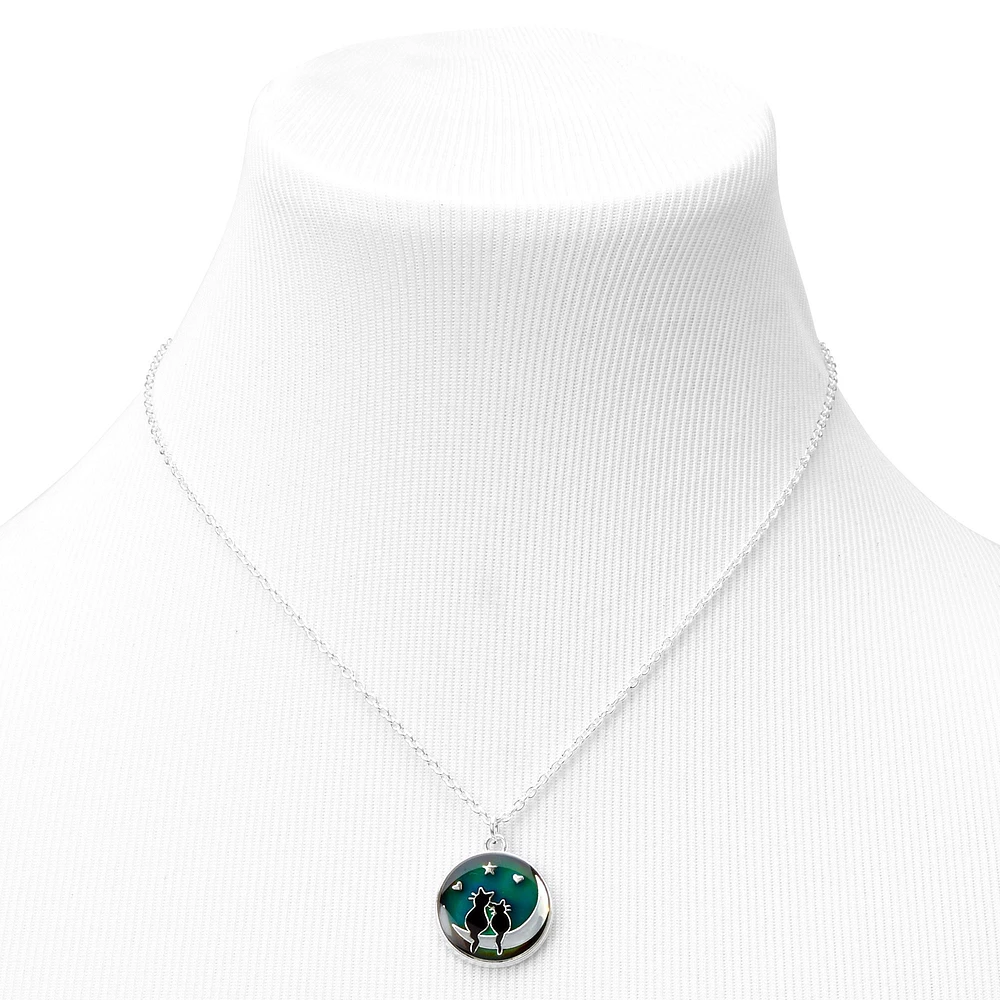 Cats on the Moon Mood Pendant Necklace