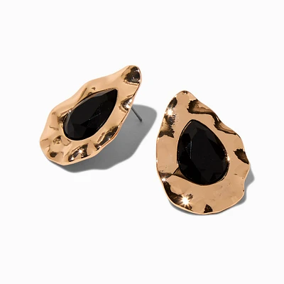 Gold-tone Trim Black Crystal Stud Earrings