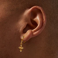 C LUXE by Claire's 18k Yellow Gold Plated Cubic Zirconia Ornate Cross Hoop Earrings
