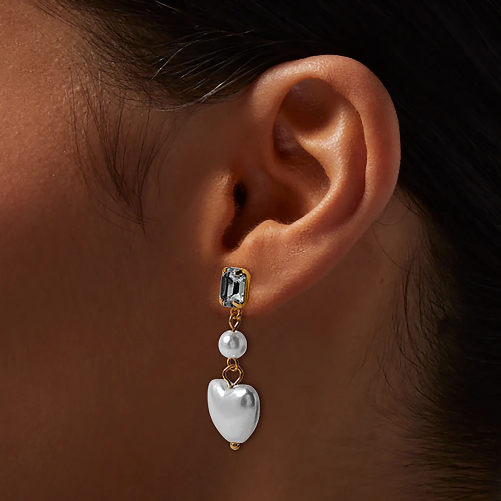 Pearl Heart Linear Drop Earrings