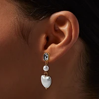 Pearl Heart Linear Drop Earrings