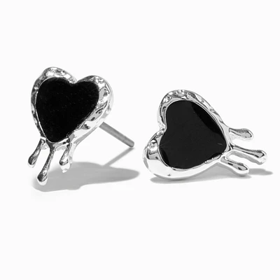 Black Drippy Heart Stud Earrings 