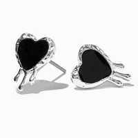 Black Drippy Heart Stud Earrings 