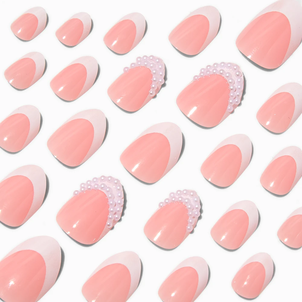 Pearl French Tip Stiletto Press On Vegan Faux Nail Set - 24 Pack