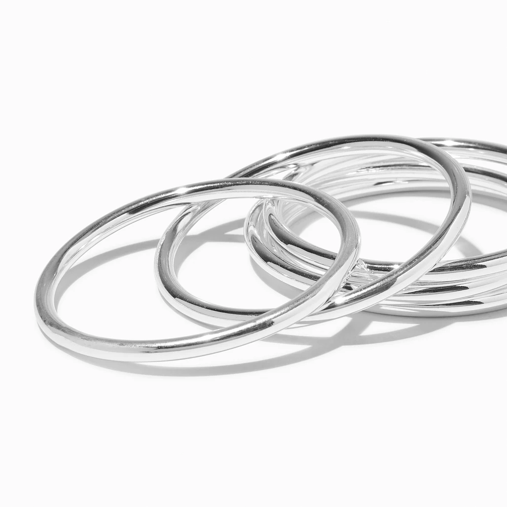 Silver-tone Thick Bangle Bracelets - 5 Pack