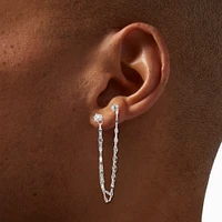 Silver-tone Cubic Zirconia Connector Chain Stud Earrings
