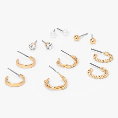 Gold Textured Earrings Set - 6 Pack