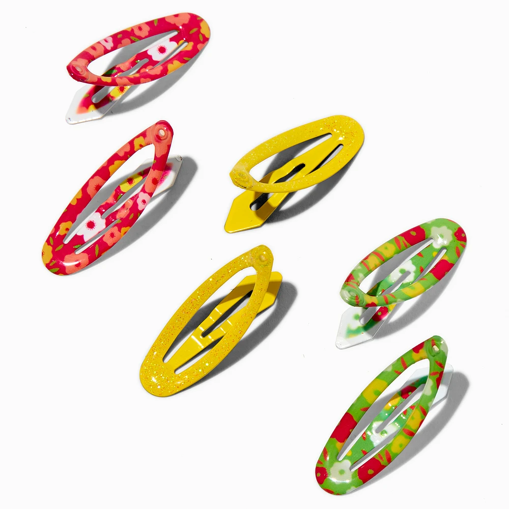 Claire's Club Neon Flower Print Snap Hair Clips - 6 Pack