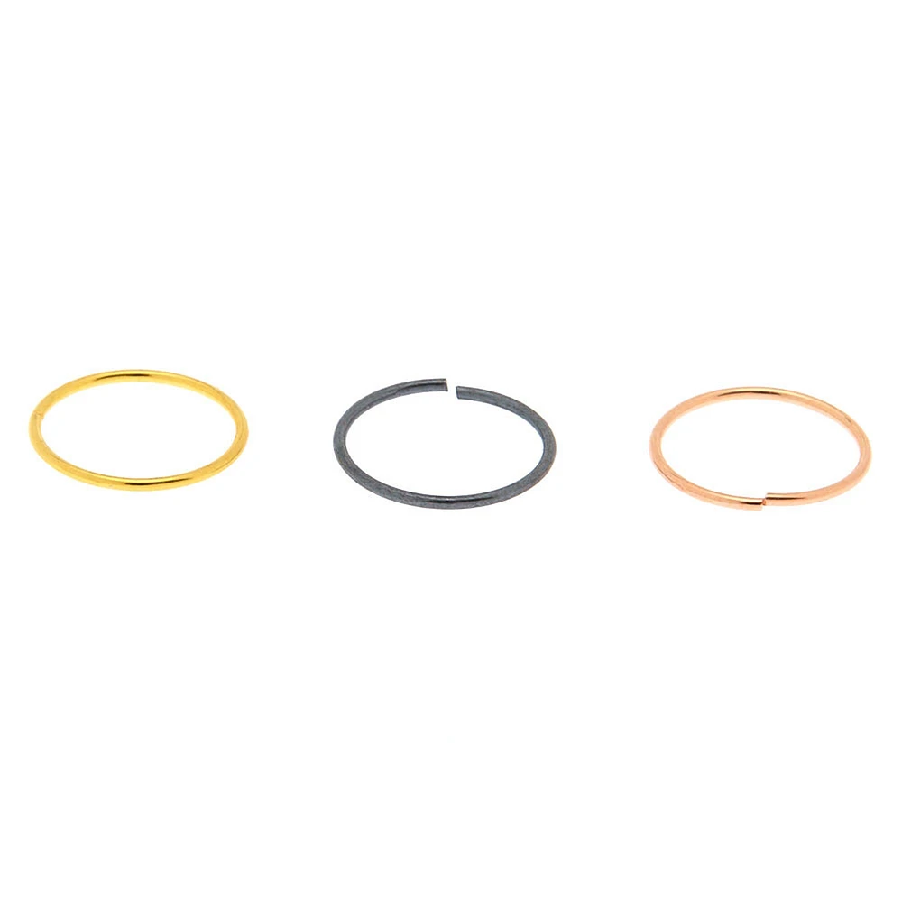 22G Mixed Metal Sterling Silver Hoop Nose Rings - 3 Pack