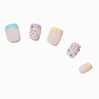 Multicolored French Tip Bling Short Square Vegan Faux Nail Set - 24 Pack