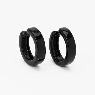 Black Flat 15mm Huggie Hoop Earrings
