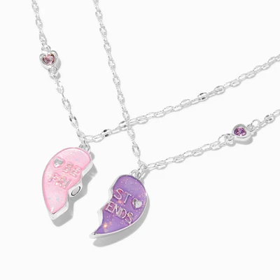 Best Friends UV Color-Changing Split Heart Pendant Necklaces - 2 Pack