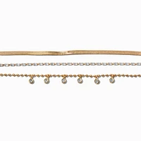 Gold Cubic Zirconia Dainty Chain Bracelets - 3 Pack