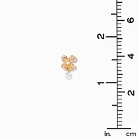 Gold-tone Flower Cubic Zirconia Charm Stud Earrings