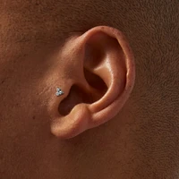 Silver-tone Titanium Cubic Zirconia Triple Stacked Stud 18G Threadless Tragus Earring - 3 Pack