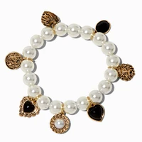 Gold-tone Pearl Charm Stretch Bracelet 