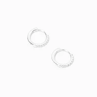 C LUXE by Claire's Sterling Silver 8mm Cubic Zirconia Pavé Clicker Hoop Earrings