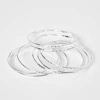 Silver-tone Textured Bangle Bracelets - 8 Pack