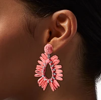Coral Raffia Teardrop Drop Earrings